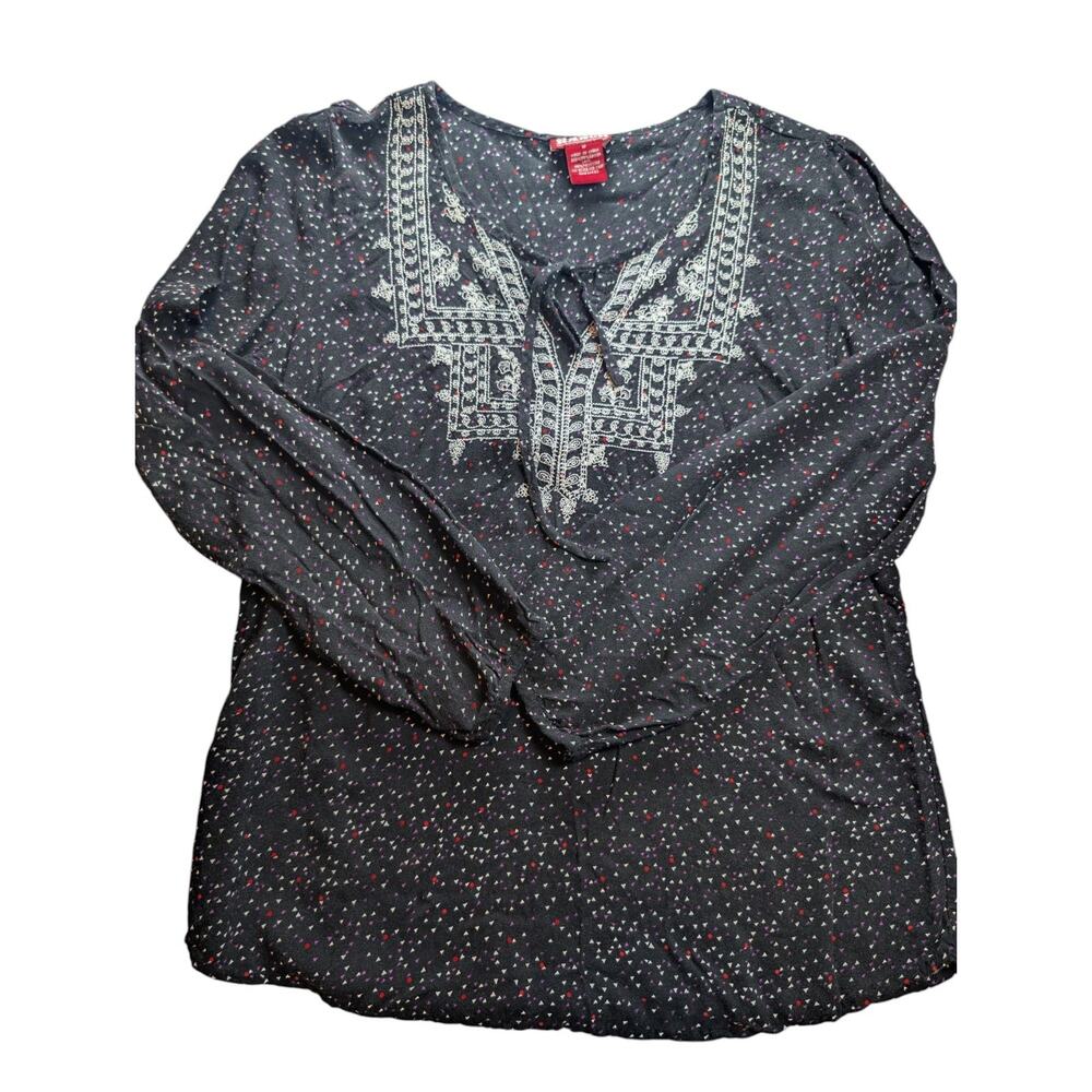 Red Ranch Women's Tunic Size Medium Peasant Boho Cottage Lightweight Geometric